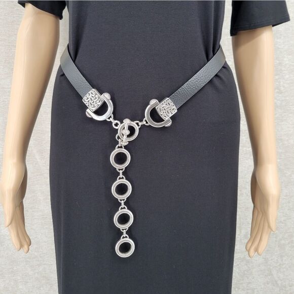 Chico's Accessories - Chico's Hip Belt Black Leather and Silver Toned Chain and Toggle Style Buckle